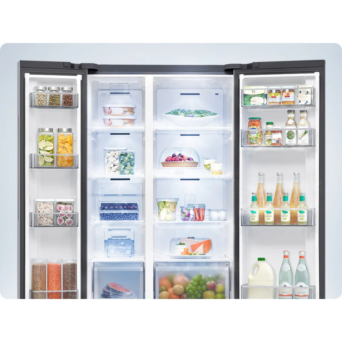 Samsung RS90F Basic 655 Liters Bespoke AI Side-by-Side Refrigerator RS70F65Q1FAE Black Doi Color with AI Energy Mode, Water Dispenser, Inox, Digital Inverter,