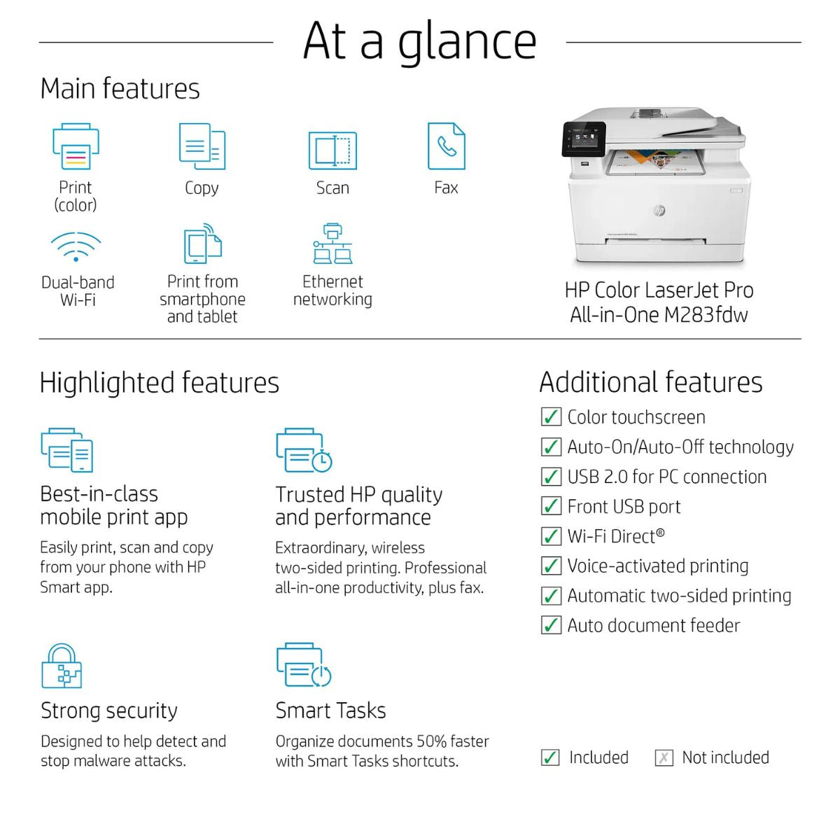 HP Color LaserJet Pro MFP M283fdw | All-in-One Color Laser Printer | Wi-Fi | Duplex Printing | 7KW75A | Compatible Toner Included