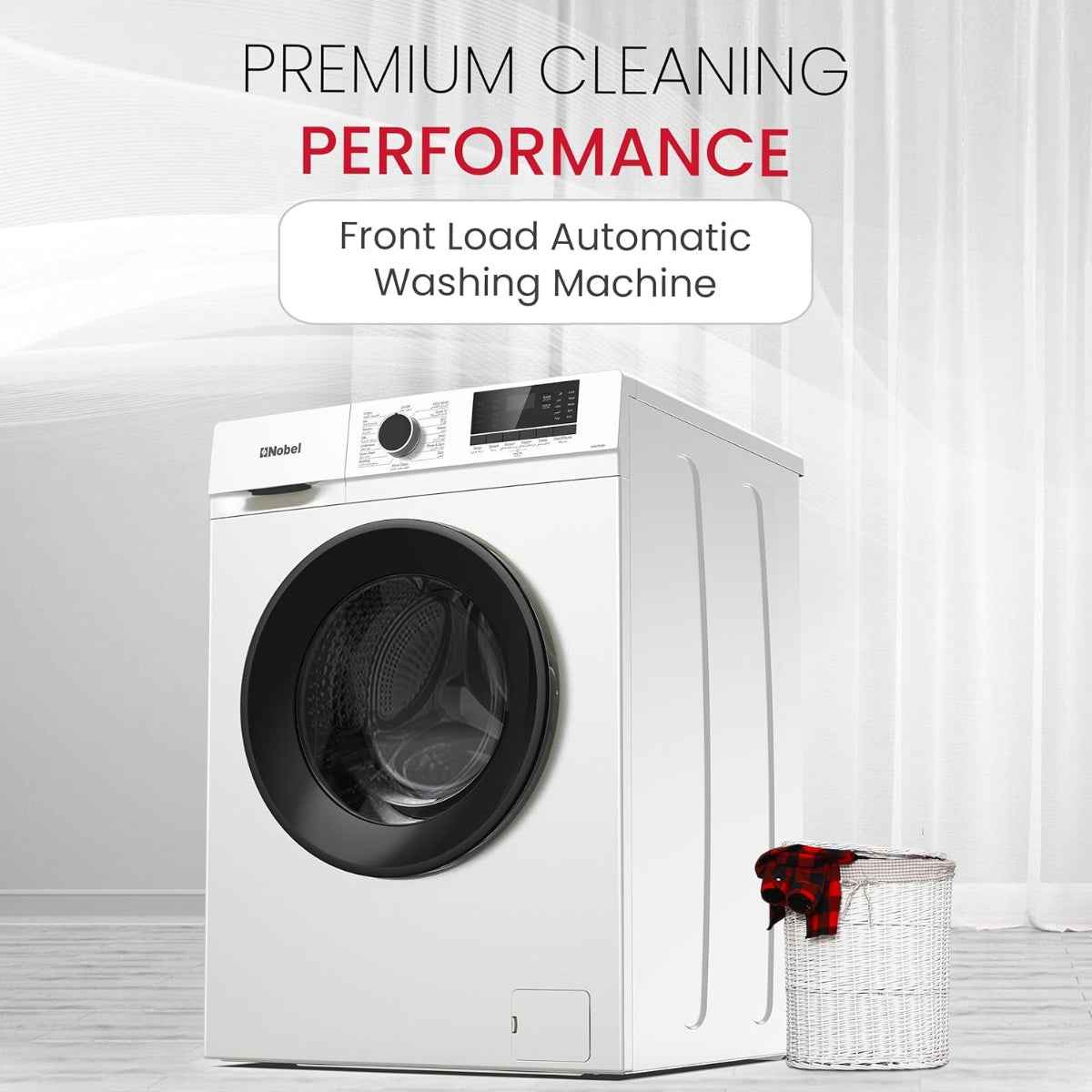 Nobel NWM760RH 6kg Front Load Washer White Color, 1000RPM, 15 Programs