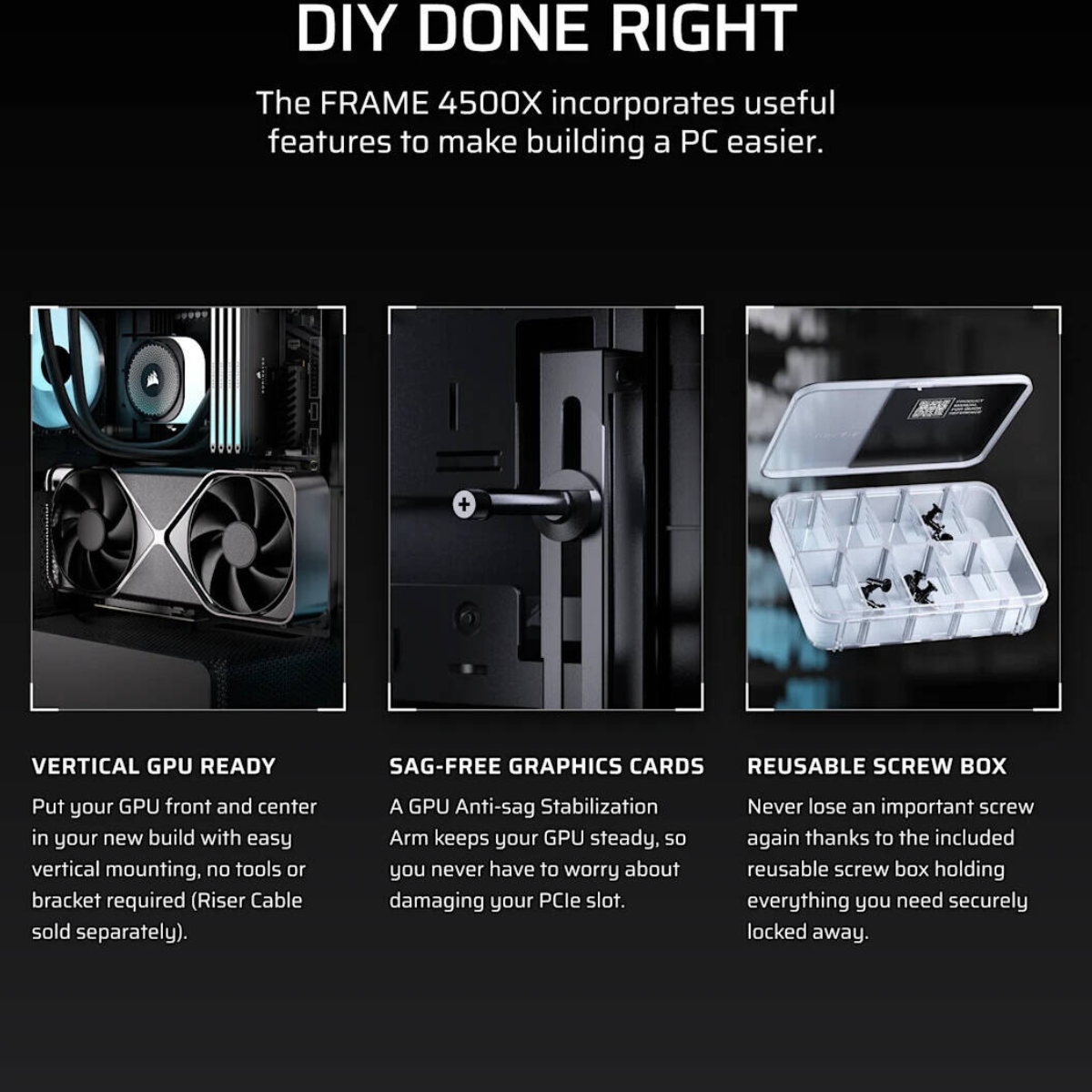 Corsair FRAME 4500X RS-R ARGB Panoramic Glass Mid-Tower PC Case, 3x RS-R ARGB Fans, 360mm Radiator Support, USB-C, Black | CC-9011314-WW