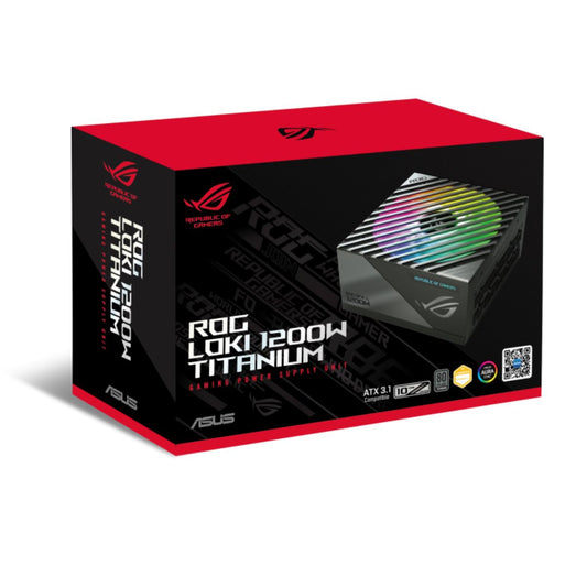 Asus ROG Loki 1200T SFX-L 80 Plus Titanium Fully Modular Power Supply, 1200W Power, ATX 3.1 Compatible, Dual Ball Fan Bearings, PCIe Gen 5.0, ARGB-Illuminated Fan & Aura Sync, Black