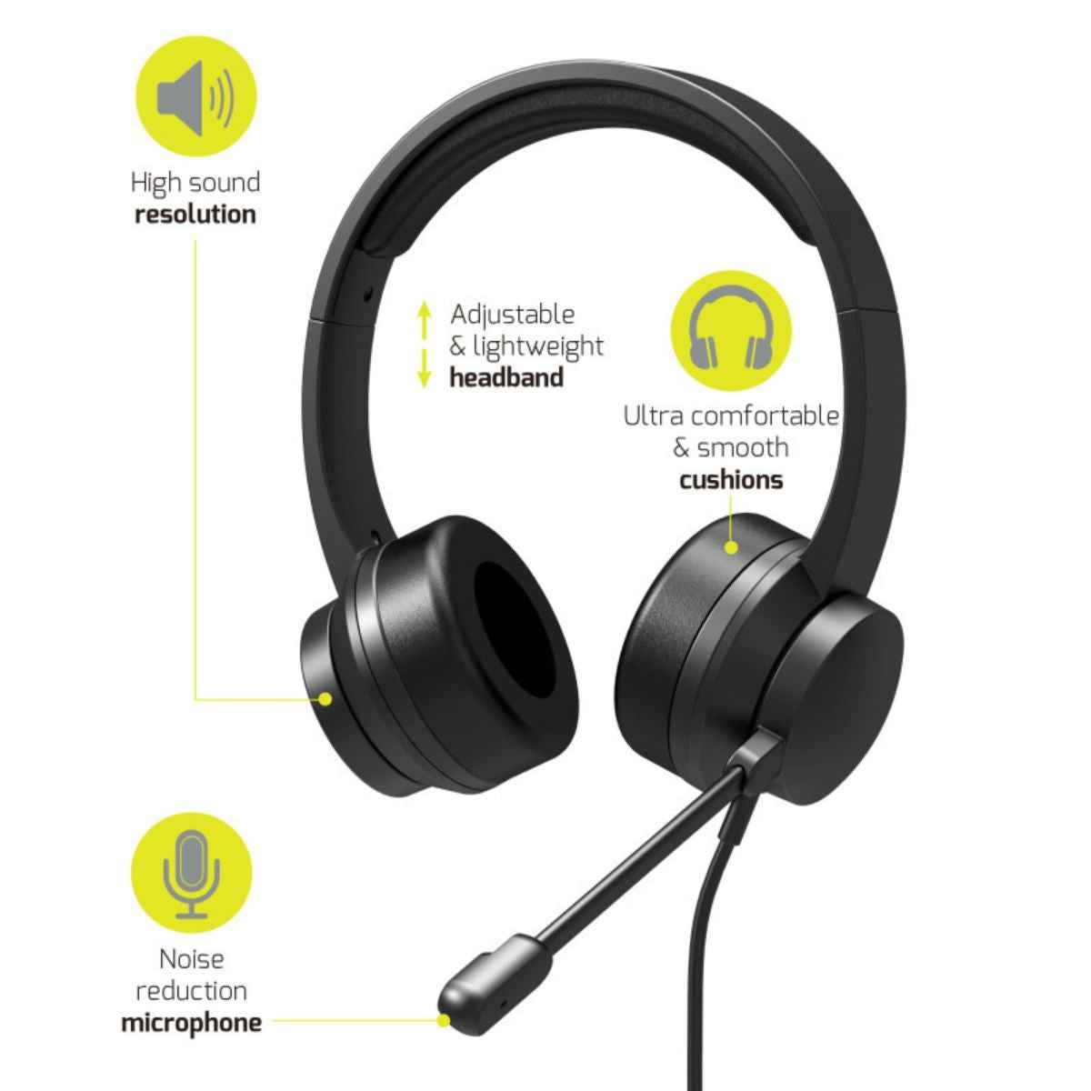 PORT Connect USB Comfortable Stereo Office Headset – Noise-Reducing Microphone, Plug & Play, Lightweight Design | 901605