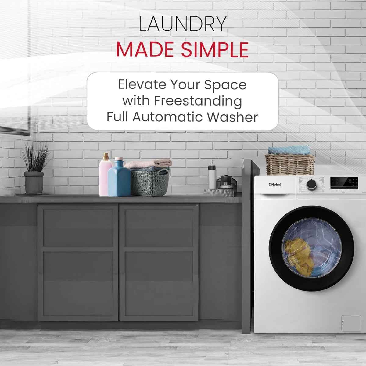Nobel NWM760RH 6kg Front Load Washer White Color, 1000RPM, 15 Programs