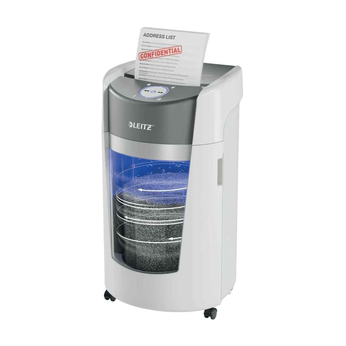 Leitz IQ OptiMax Office Micro Cut Paper Shredder P5 – 10 Sheets, 35L Bin, Continuous Run | White