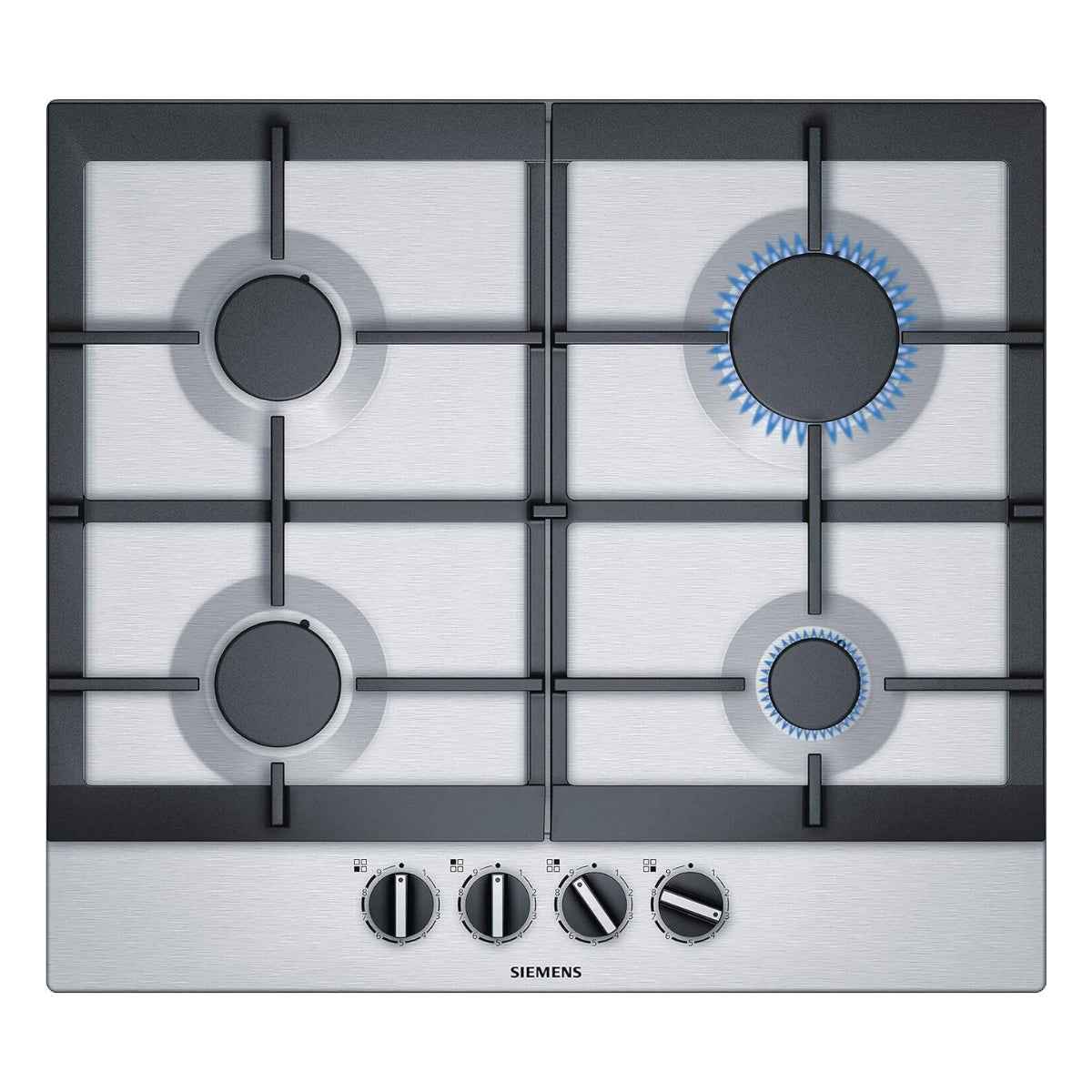 Siemens iQ500 Built In Gas Hob EC6A5PB90M With Sabaf Burners, 60CM Width, German Engineering, StepFlame Technology, Cast Iron with Rubber Feet Pan Support, Stainless Steel