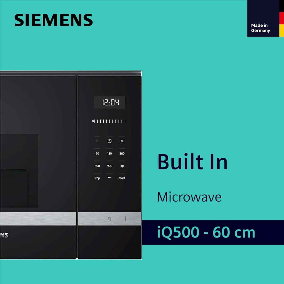 Siemens iQ500 Built In Microwave BE555LMS0M, 60cm, 900 Watts Power, 25 Liters Capacity, CookControl8, 5 Power Levels, Integrated Cleaning system, Grill Function, Black/Stainless Steel