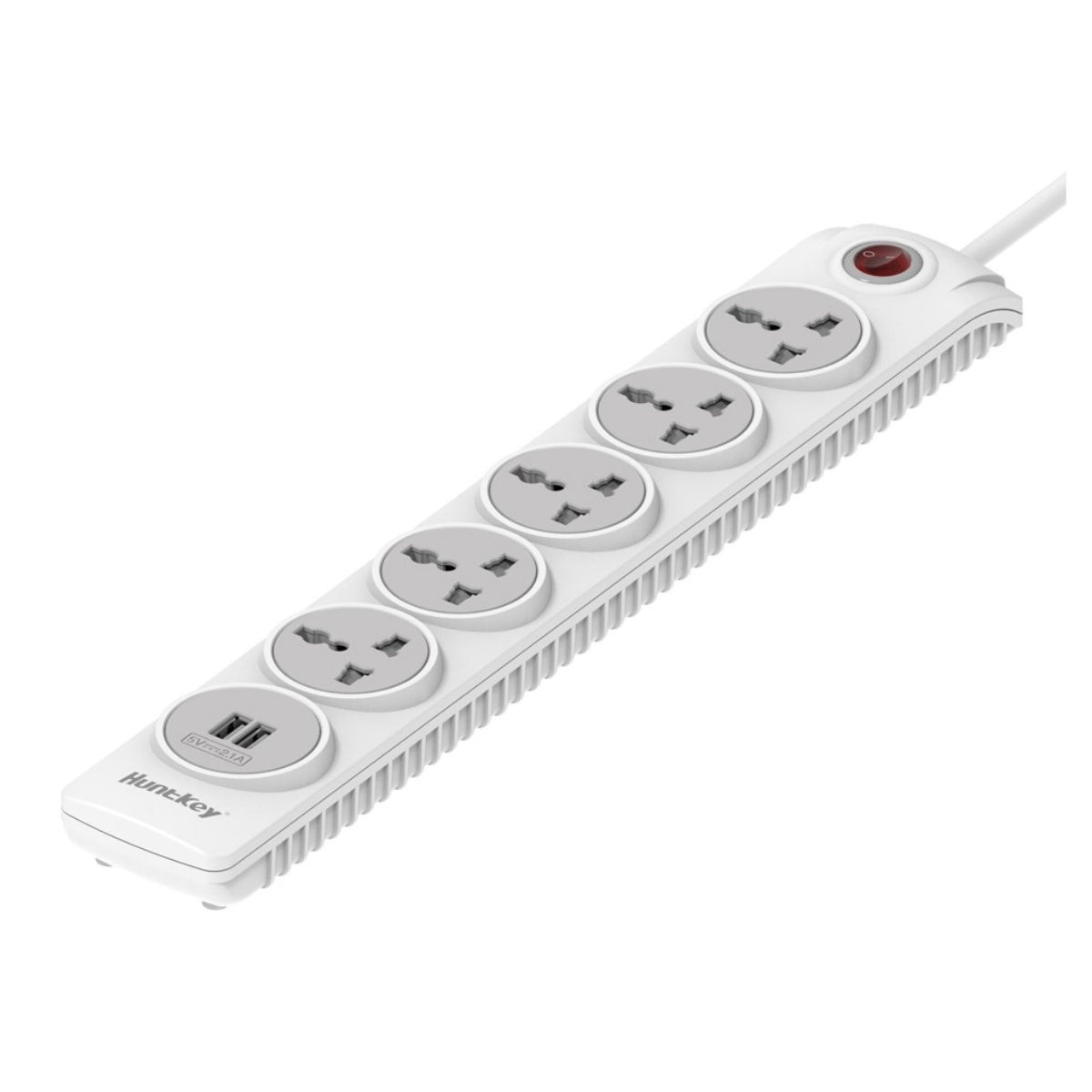 مشترك طاقة هانتكي SZN607 - 5 مقابس تيار متردد، 2 منفذ شحن USB (2.4 أمبير)، كابل بطول 3 أمتار، آمن للأطفال ومقاوم للهب للمنزل والمكتب