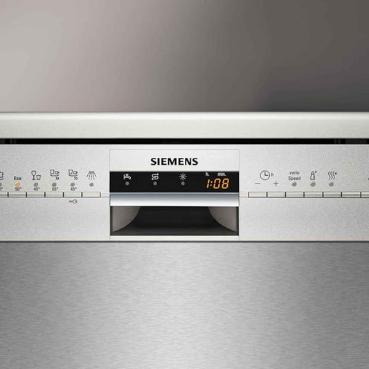 Siemens iQ100 Free-Standing Dishwasher SN216I00AM, Vario Speed, Rack Matic, Hygiene Plus Motion, Inherent Heat Drying System, Brushed Steel Anti-Fingerprint