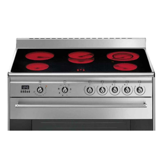 Smeg SX91CSA Freestanding Electric Cooker – 90cm Ceramic Hob & 115L Oven, Stainless Steel Large-format Electric Cooker Built for Premium Kitchens