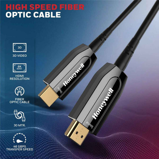 Honeywell HDMI AOC 2.1 Complaint 30M/50M, 48GBPS, Supports UHD Resolution of 8K@60Hz, Male-to-Male, High-Speed Fiber Optics Cable, Compatible with TV, Gaming Console, etc.