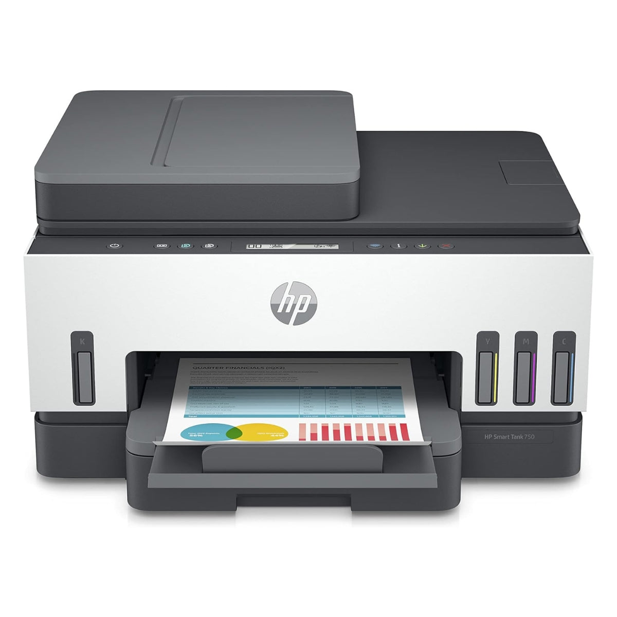 HP Smart Tank 750 All-in-One Printer Wireless, Print, Scan, Copy, Auto Duplex Printing, Auto Document Feeder, Print up to 18000 black or 8000 color pages, White/Grey