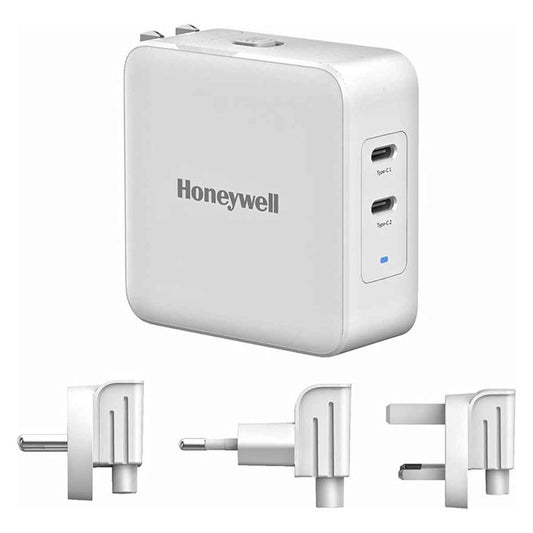 Honeywell Zest Charger GaN 65W, 2xType C PD 3.0 Ports,Equipped with Switchable Plugs,Ultra-Fast Charging Compatible with iPhone,MacBook Air,iPad Pro,Pixel,Galaxy,Laptops