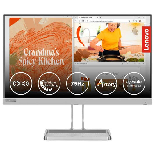 Lenovo FHD IPS Display Monitor, 21.5", 75Hz Refresh Rate, 4ms (Extreme Mode) Response Time, AMD FreeSync Technology, 16.7m Color Support, 16 9 Aspect Ratio, Cloud Grey