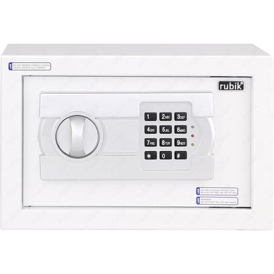Rubik Small Safe Box with Digital Keypad & Key Lock – 20x31x20cm, Black, White