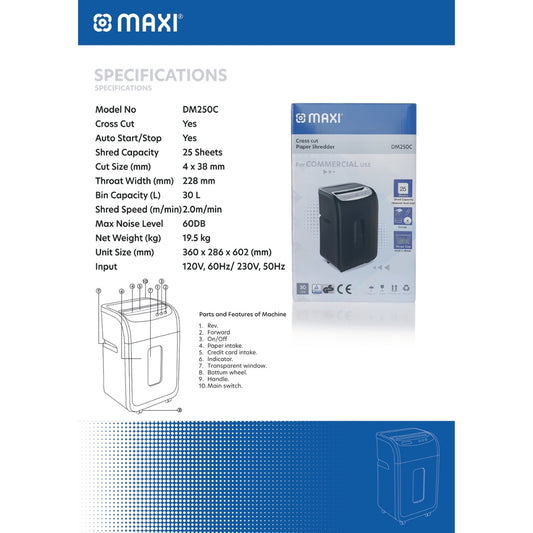 Maxi DM250C Cross Cut Shredder – Heavy-Duty Paper Shredding for Office & Home Use