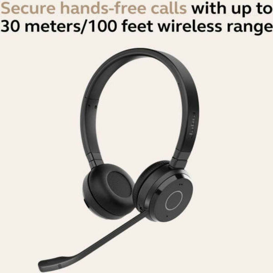 Jabra Evolve 65 TE MS Stereo Headphones – Bluetooth Wireless Business Headset, Black | 6699-833-309