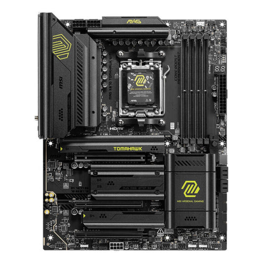 MSI MAG X870 TOMAHAWK WIFI AXT Motherboard, AMD X870 Chipset, 4x UDIMM DDR5 Slots, 256GB Max Memory, 4x M.2 Slots, HDMI Port, 2x Type-C DisplayPort, Black