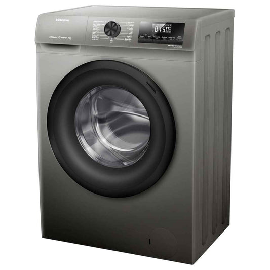 Hisense WFQP7012T Front Load Slim Washing Machine, 7kg Capacity, Inverter Motor, 1200 RPM Spin Speed, Steam Care, Quick Wash, Titanium Grey