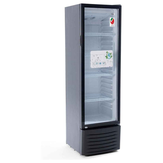 Terim TERSC320W 320L Upright Showcase Chiller – Single Door, Black Finish, Cooler for Beverage Display & Storage