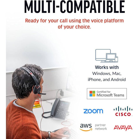 HP Poly Blackwire 5220 Stereo USB-A Headset, Dual Ear (Stereo) Computer Headset with Boom Mic - USB-A, 3.5 mm to connect to your PC, Mac, Tablet and/or Cell Phone