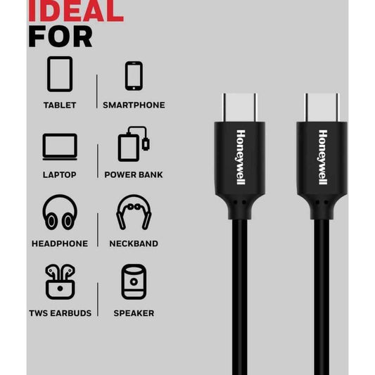 Honeywell Type C USB 3.1 Cable, PD 100W, QC 3.0, 1.8 Mtr, Fast Charge & Ultra Soft Silicone Sync Cable, Black