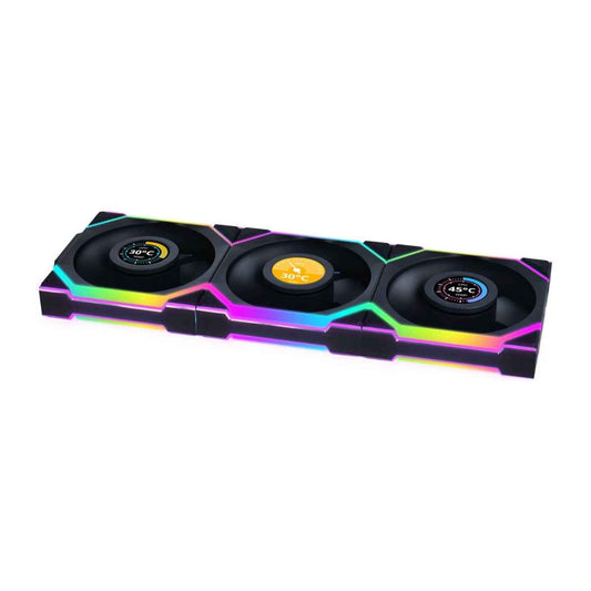 Lian-Li UNI FAN SL Wireless LCD Reverse Case Fan – 120mm, 1900 RPM, 51.45 CFM Airflow, Fluid Dynamic Bearing, Pack of 3 | Black / White