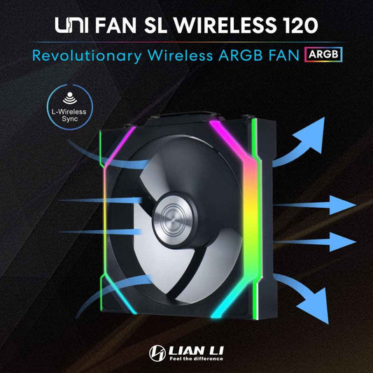 Lian-Li UNI FAN SL Wireless Case Fans – 120mm, 2000 RPM, 64.05 CFM Airflow, FDB Bearing, Pack of 3, Black | G99.12SL1W3B.00