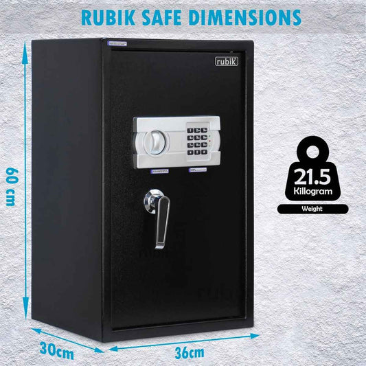 Rubik Large Safe Box with Digital Keypad and Key Lock, 60x36x30cm, Black | RB60EG-B