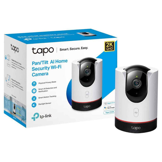 TP-Link Tapo C225 Indoor Pan & Tilt IP Security Camera, F1.6 Aperture, Physical Privacy Mode, Smart Motion Tracking, Starlight Sensor, 2-Way Audio, Built-In Mic & Speaker, White