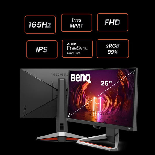 BenQ EX2510S Mobiuz 24.5'' FHD IPS Gaming Monitor, 1920x1080 Resolution, 165Hz Refresh Rate, 1ms MPRT, AMD FreeSync Premium, sRGB, Built in Speakers, HDRi, Flicker free, Bezel Less, Black