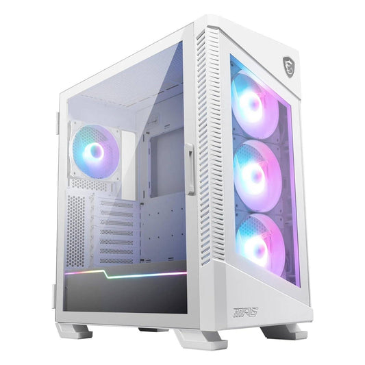 MSI MPG VELOX 100R Mid-Tower ATX Gaming PC White Case, Tempered Glass Front Panel, 4x 120mm ARGB Fans, Support Up to 360mm Radiator, Vertical GPU Mount, Optimized Airflow, Type-C