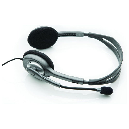 Logitech Stereo Headset H110, Dual 3.5mm Audio Jacks, Noise-Reducing Microphone, Adjustable Headband, Stereo Sound, Black | 981-000459 (Box Damage Unit)
