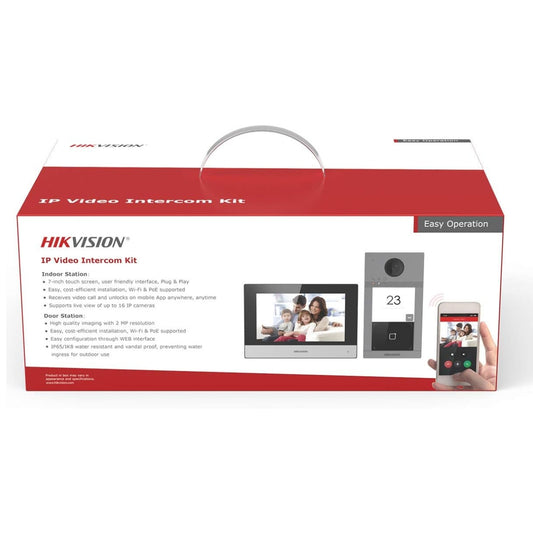 Hikvision DS-KIS604-P(C) IP Video Intercom Kit, Standard PoE, Noise Suppression & Echo Cancellation, WiFi & Ethernet, Config Remotely Via Web, TF Card Storage, 2-Way Audio Communication, Gray