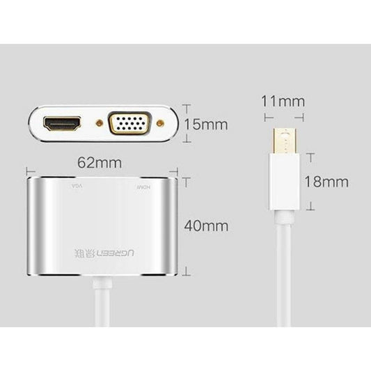 UGREEN MD115 Mini DisplayPort to HDMI + VGA Converter | 4K 30Hz | 1080P 60Hz VGA | Aluminum Case | Silver | 20421