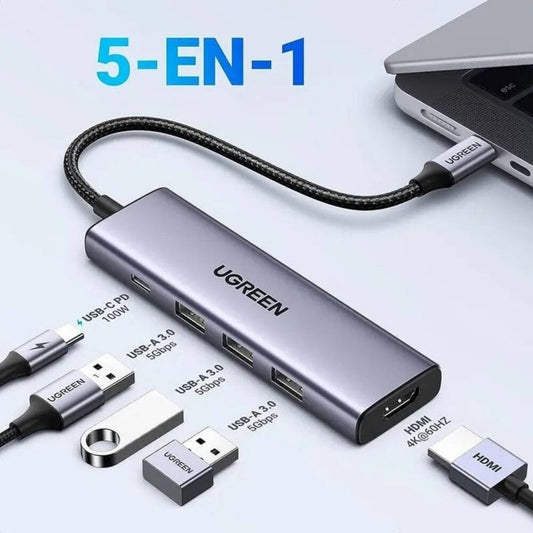 UGREEN 15597 5-in-1 USB-C Multiport Dock | 4K @ 60Hz HDMI | 100W PD | 3× USB-A 3.0 | For MacBook, iPad, Surface, XPS & More