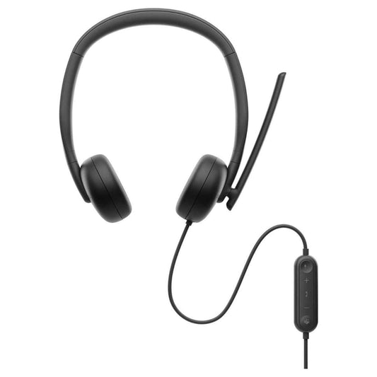Dell WH3024 Wired On-Ear Headset | 28mm Speakers | Passive Noise Cancellation | AI Beam Forming | USB Type-C | 2m Cable | Black | 520-BBDS