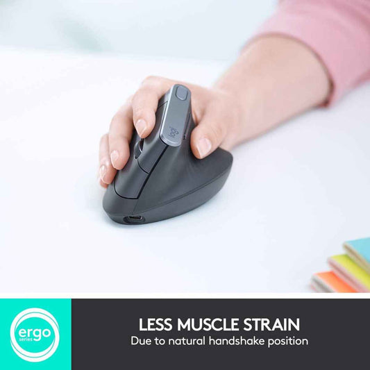 Logitech MX Vertical Advanced Ergonomic Mouse, Wired & Wireless Bluetooth Connectivity, Advanced Optical Tracking, Natural Handshake Position, Black | 910-005448 / 910-005447 (Unit with Box)