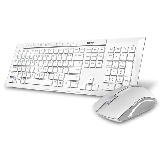 Rapoo 8210M Wireless Mouse & Keyboard Combo | Multi-Mode Connectivity | Bluetooth 4.0 & 2.4GHz | 1600 DPI | English-Arabic Layout | White | 14209