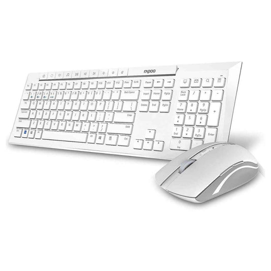 Rapoo 8210M Wireless Mouse & Keyboard Combo | Multi-Mode Connectivity | Bluetooth 4.0 & 2.4GHz | 1600 DPI | English-Arabic Layout | White | 14209