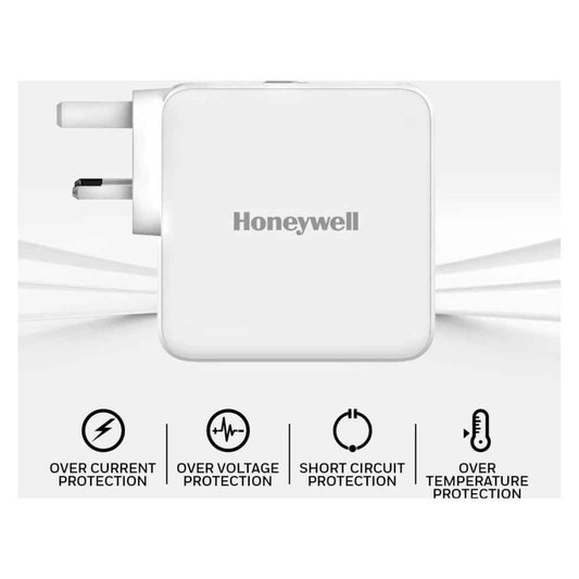 Honeywell Zest Charger GaN 65W, 2xType C PD 3.0 Ports,Equipped with Switchable Plugs,Ultra-Fast Charging Compatible with iPhone,MacBook Air,iPad Pro,Pixel,Galaxy,Laptops