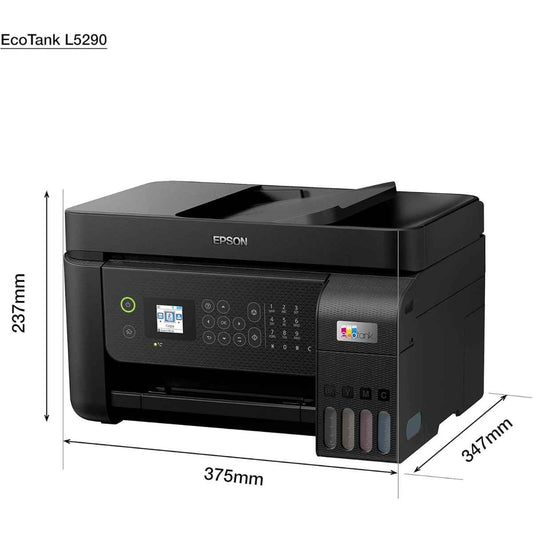 Epson EcoTank L5290 A4 Wi-Fi AIO Ink Tank Printer with ADF, Print, Scan, Copy, Fax, 5760 x 1440 dpi, 33ppm Printing Speed, LCD Screen, 100-Page Fax Storage Memory, Smart Panel, Black | C11CJ65409