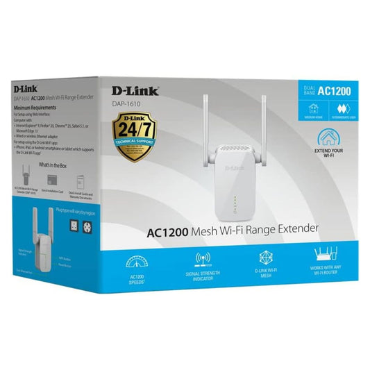 D-Link DAP-1610 Wi-Fi Range Extender & Access Point, Dual-Band Wireless Repeater, Fast Ethernet Port, Compact Wall Plug Design, White | DAP-1610