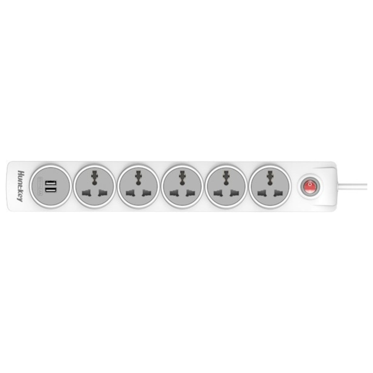 مشترك طاقة هانتكي SZN607 - 5 مقابس تيار متردد، 2 منفذ شحن USB (2.4 أمبير)، كابل بطول 3 أمتار، آمن للأطفال ومقاوم للهب للمنزل والمكتب