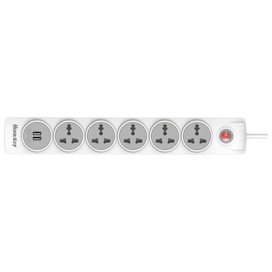 Huntkey SZN607 Power Strip – 5 AC Sockets, 2 USB Charging Ports (2.4 A), 3 m Cable, Child Safety & Flame-Retardant for Home & Office