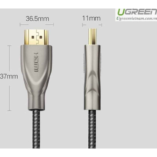 UGREEN 50108 HDMI 2.0 Carbon Fiber Zinc Alloy Cable | 2 Meter | 24K Metal-Plated Head | Gray