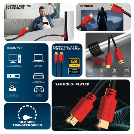 Honeywell High-Speed HDMI v1.4 Cable with Ethernet, 3 Mtr (9.84 ft), 10.2GBPS,Supports 3D/4Kx2K Ultra HD Resolution, for All HDMI- Enabled Devices