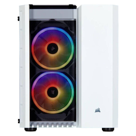 Corsair 280X Crystal RGB Tempered Glass Micro ATX PC Case, Steel+Plastic+Tempered Glass Materials, Up to 240mm Radiator, Up to 6x Fans, White | CC-9011137-WW