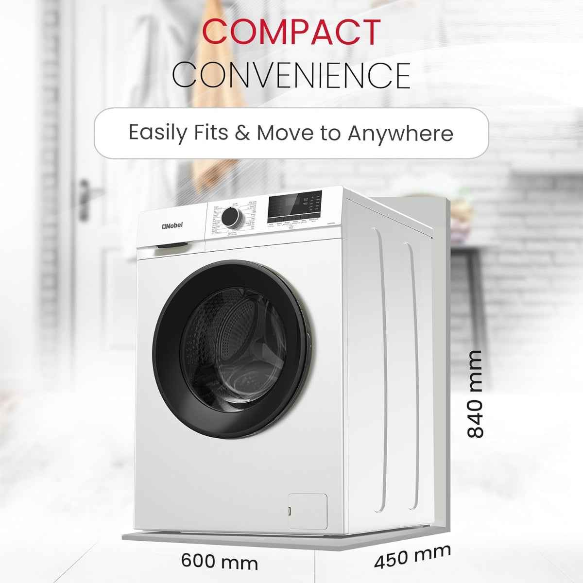 Nobel NWM760RH 6kg Front Load Washer White Color, 1000RPM, 15 Programs