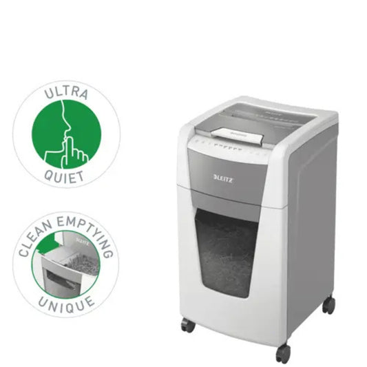 Leitz IQ Home Office AutoFeed Shredder 300 Sheets – P-4 Cross-Cut, 60L Bin, 60-Min Run Time, Anti-Jam, White | LE8015-1-00