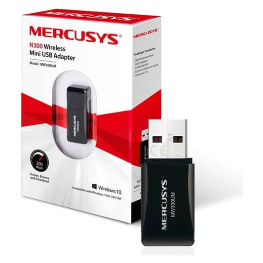 MERCUSYS MW300UM N300 Wi-Fi 4 Mini USB Adapter | 300 Mbps 2.4 GHz | USB 2.0 | Soft AP Mode | Internal Antenna | White